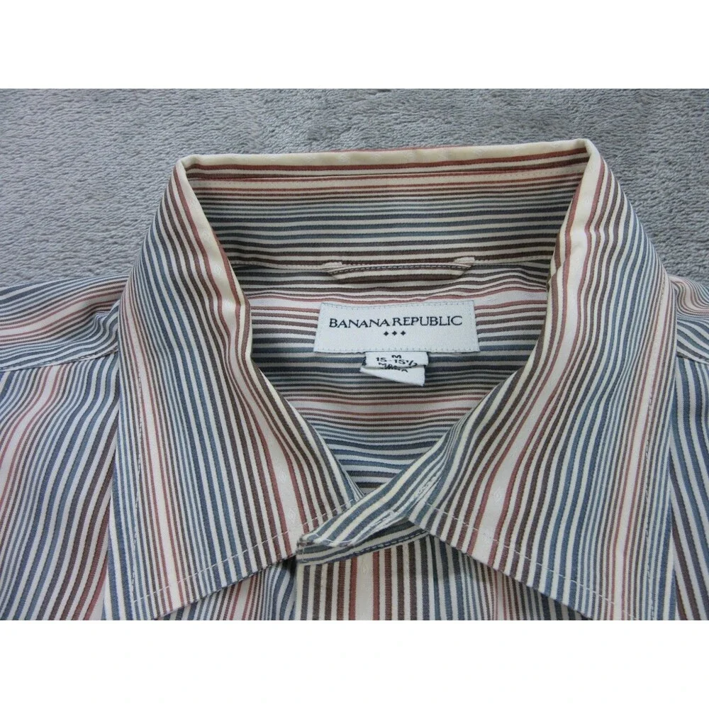 2-pack Banana Republic Shirt Mens Medium 15-15.5 Long Slv Blue Red Plaid Striped